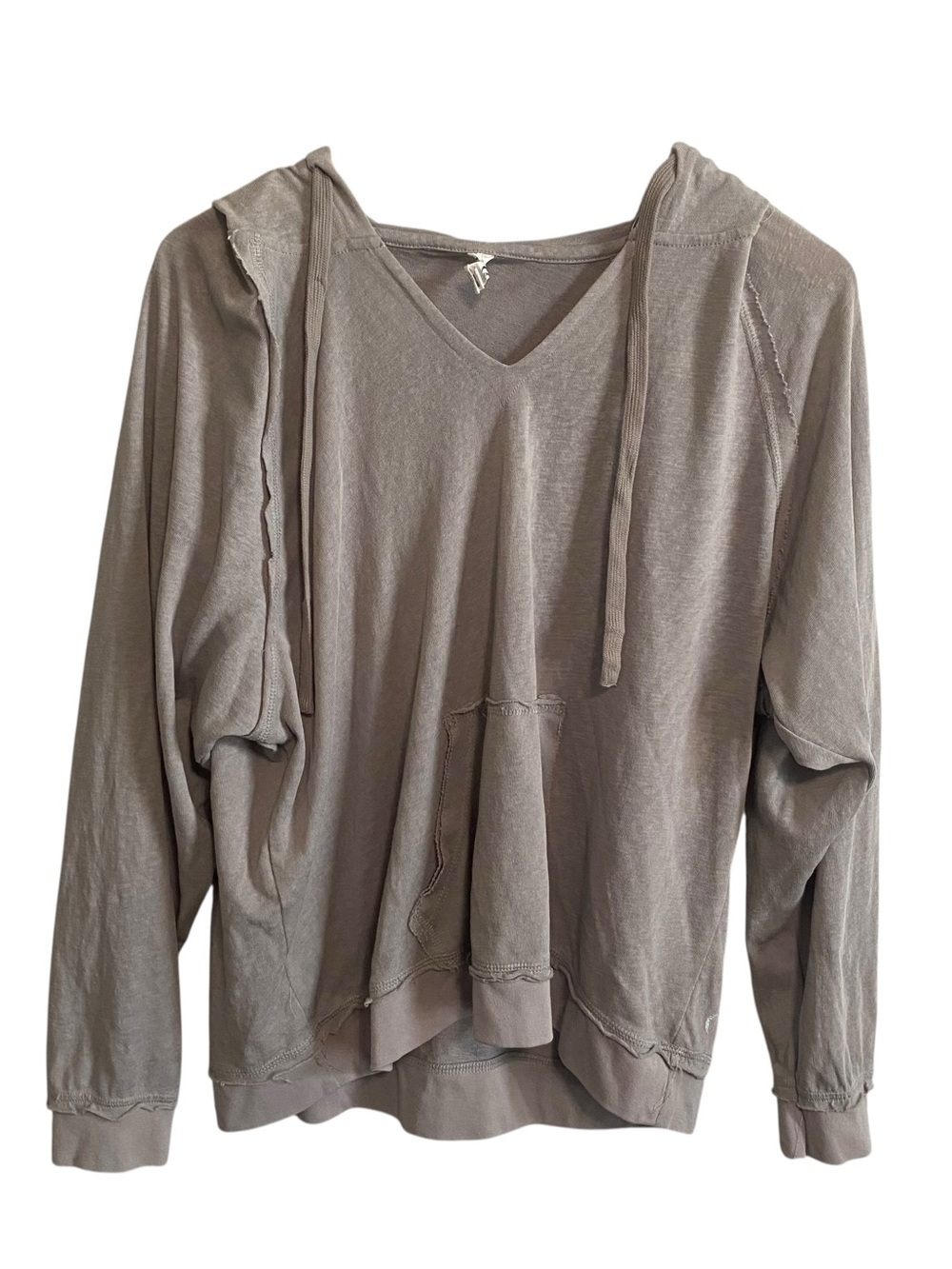 Zyia Oatmeal Beige Lightweight Cotton Blend Front Pocket Hoodie Top Size XL